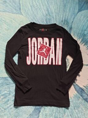 Jordan Black Long Sleeve Tee with Red Graphic Logo